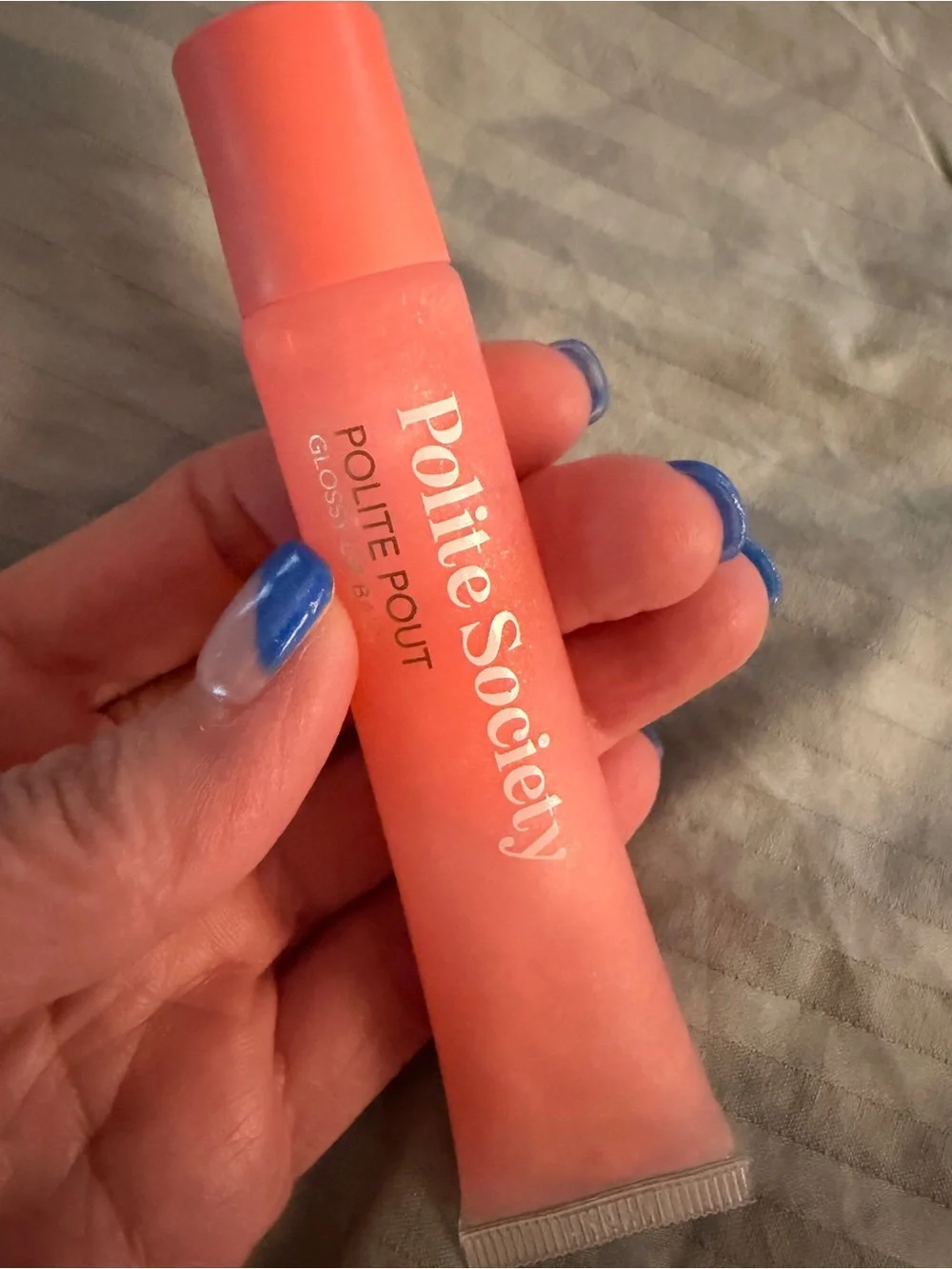 POLITE SOCIETY Polite Pout Glossy Lip Balm in Peach Bellini NEW IN BOX FULL SIZE